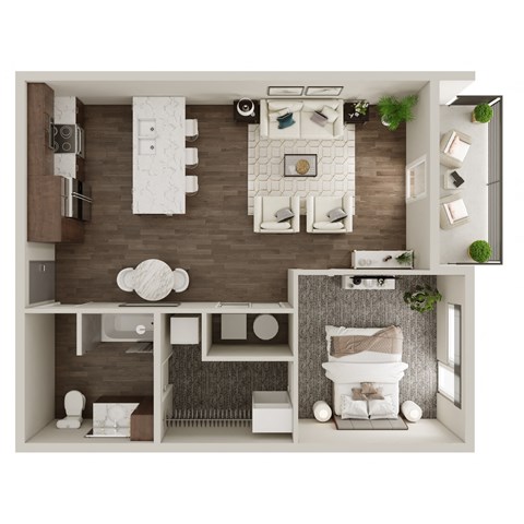 One Bed / One Bath 747 SF Floor Plan at The Westline at Flanagan Lake in Omaha, NE